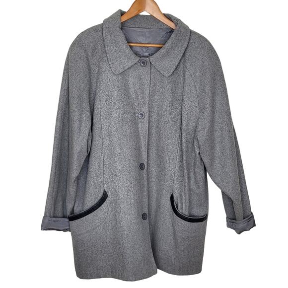 Haband Reversible Wool and Silk Coat with Leather Trim Pockets Size 2X - Picture 5 of 16